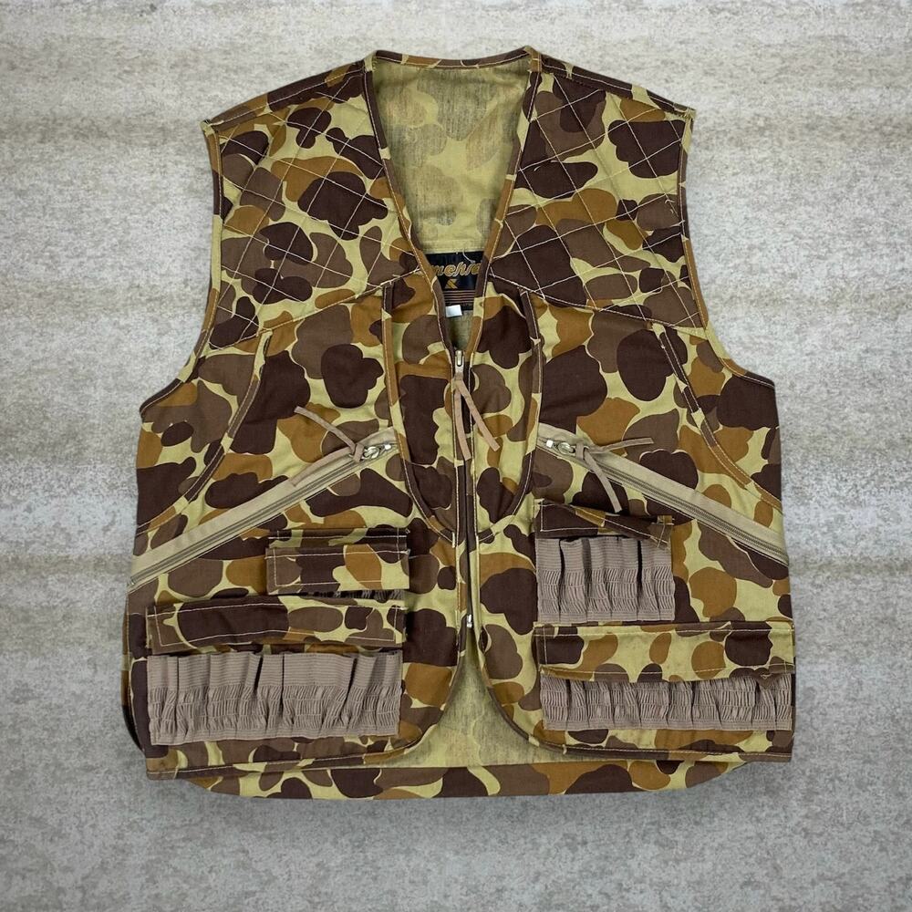 Vintage 90s Gamehide Duck Hunting Camo Vest Mens S Cotton Canvas Full Zip